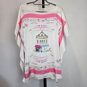 Purificacion Garcia Silky Swim Coverup Top Tunic Dress Belted Graphic Print Med